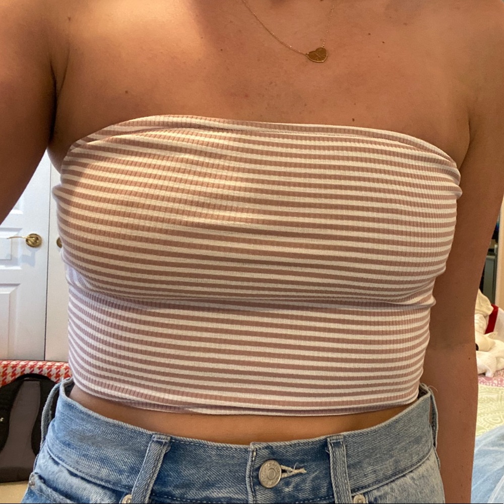 Pink & White Striped Tube Top